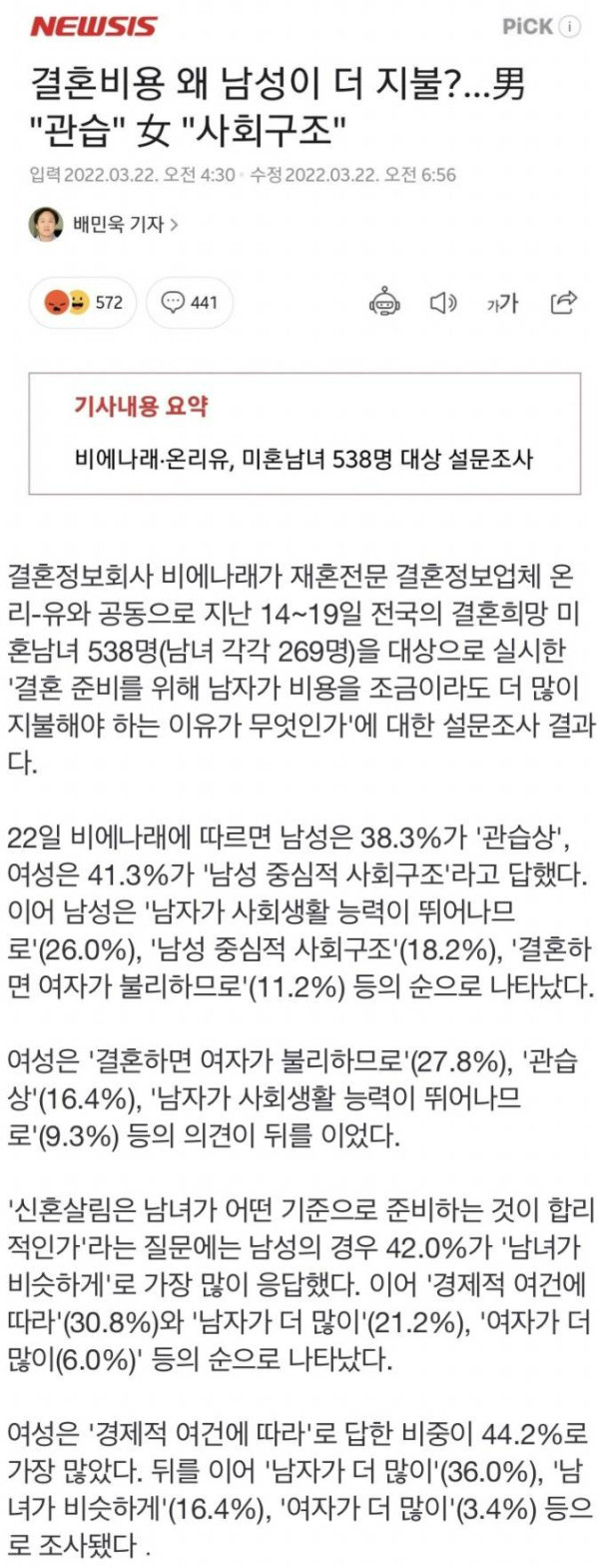 결혼비용 왜 남성이 더 지불?